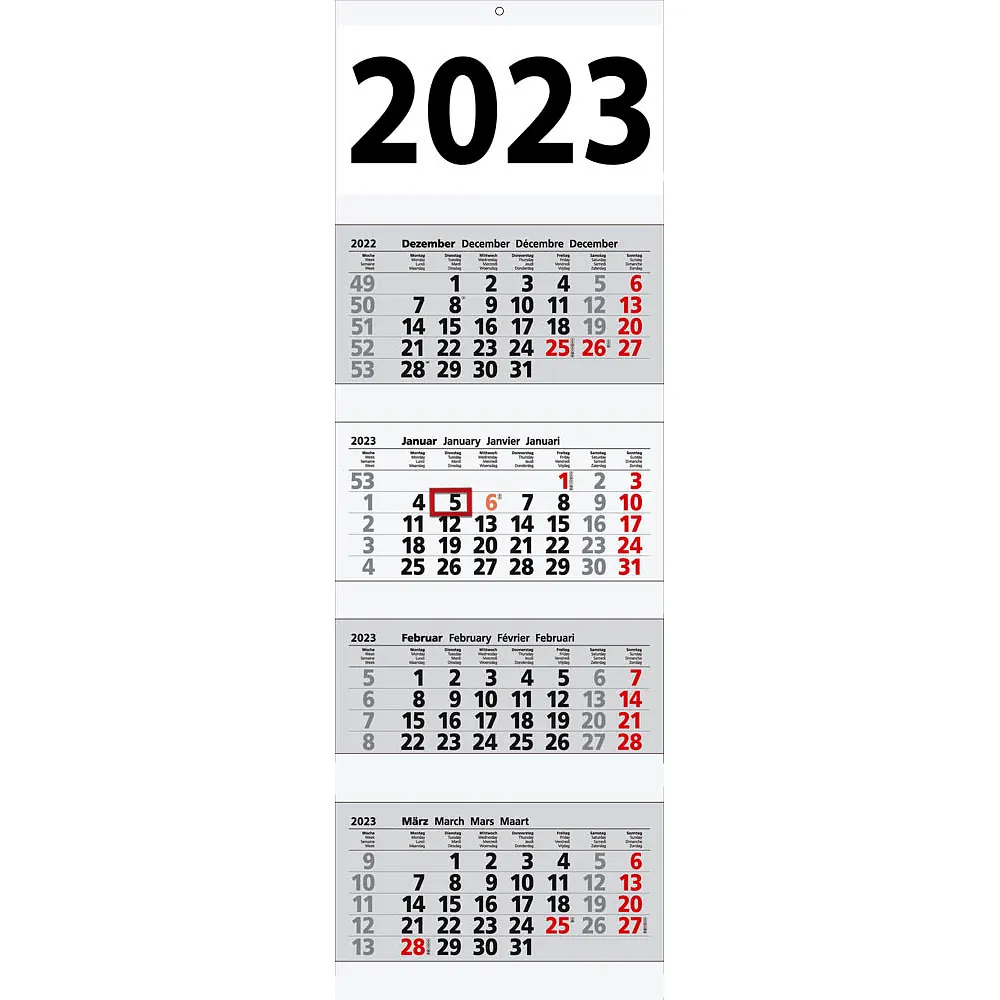 4-Monats-Wandkalender 30 x 92 cm 4 Monate/1 Seite mit Datumsschieber schwarz/rot