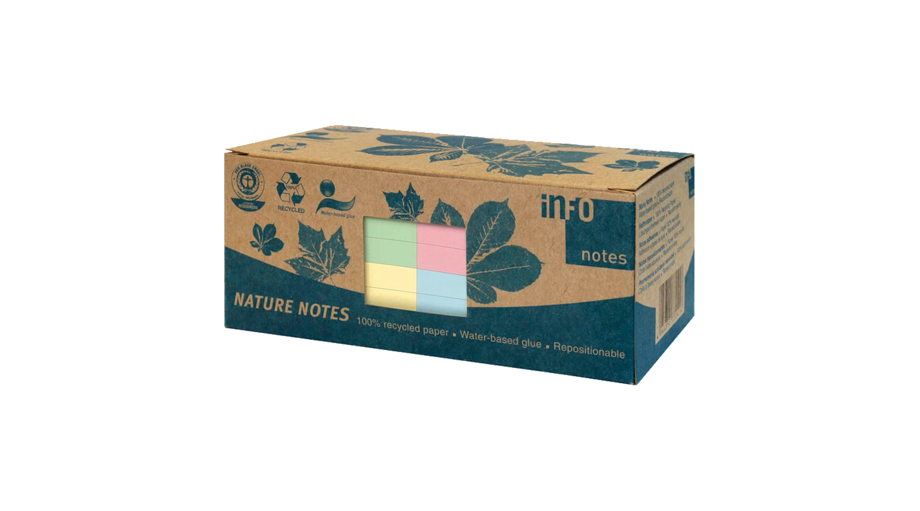 inFO Haftnotizen Recycling 75 x 75 mm (B x H) 100 Blatt 12 Blöcke/Pack farbig sortiert
