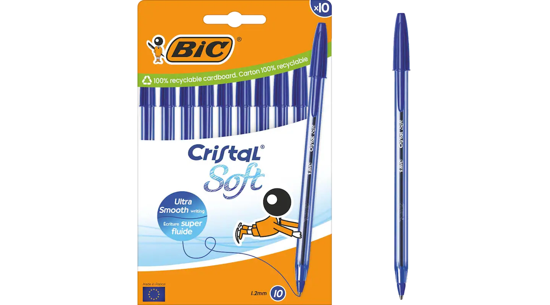 BIC Kugelschreiber Cristal Soft  10 Stück/Pack transparent blau