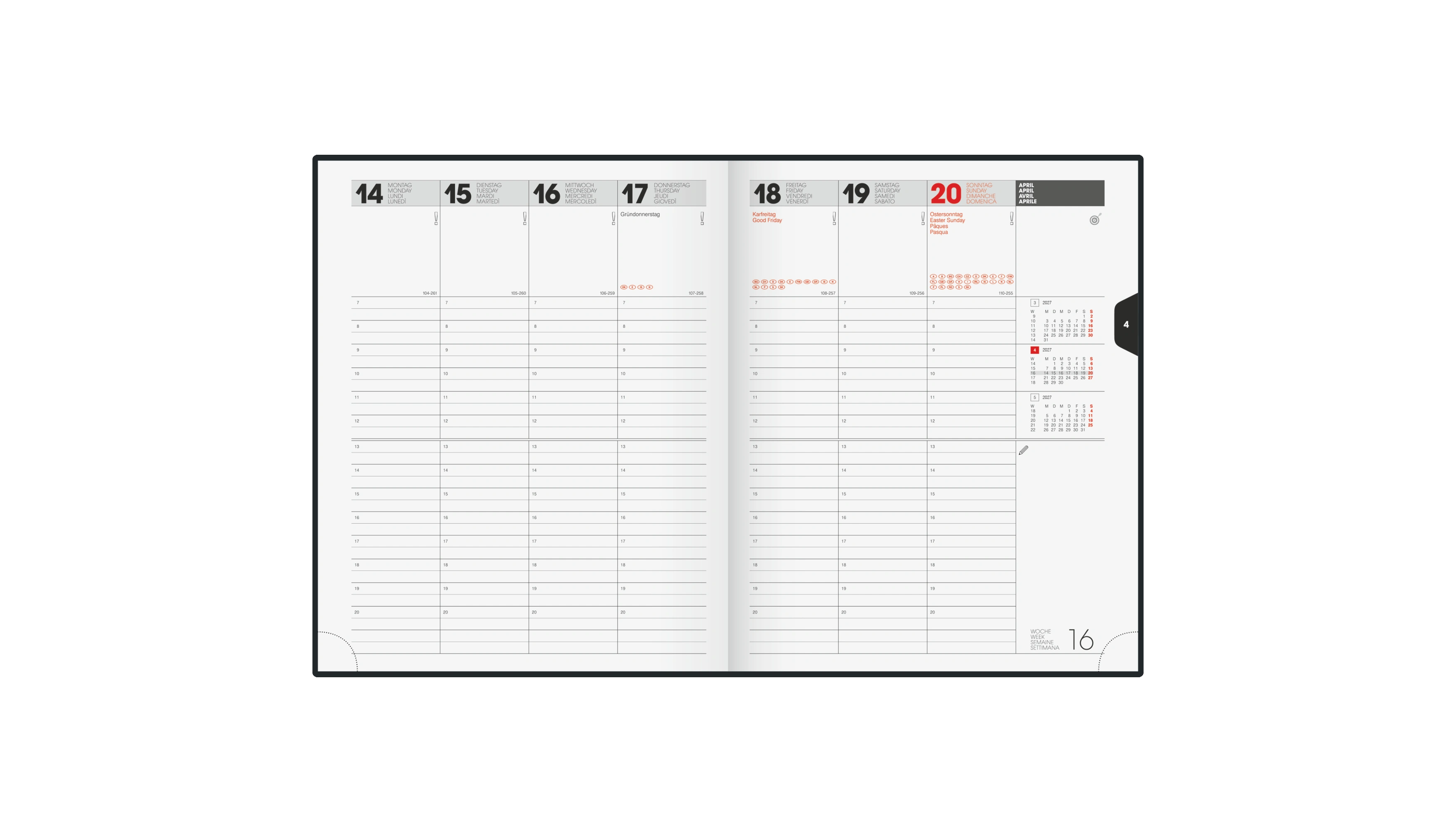BRUNNEN Buchkalender Manager Wt 7 - weektimer® 2027 1 Woche/2 Seiten 21 x 26 cm (B x H) schwarz