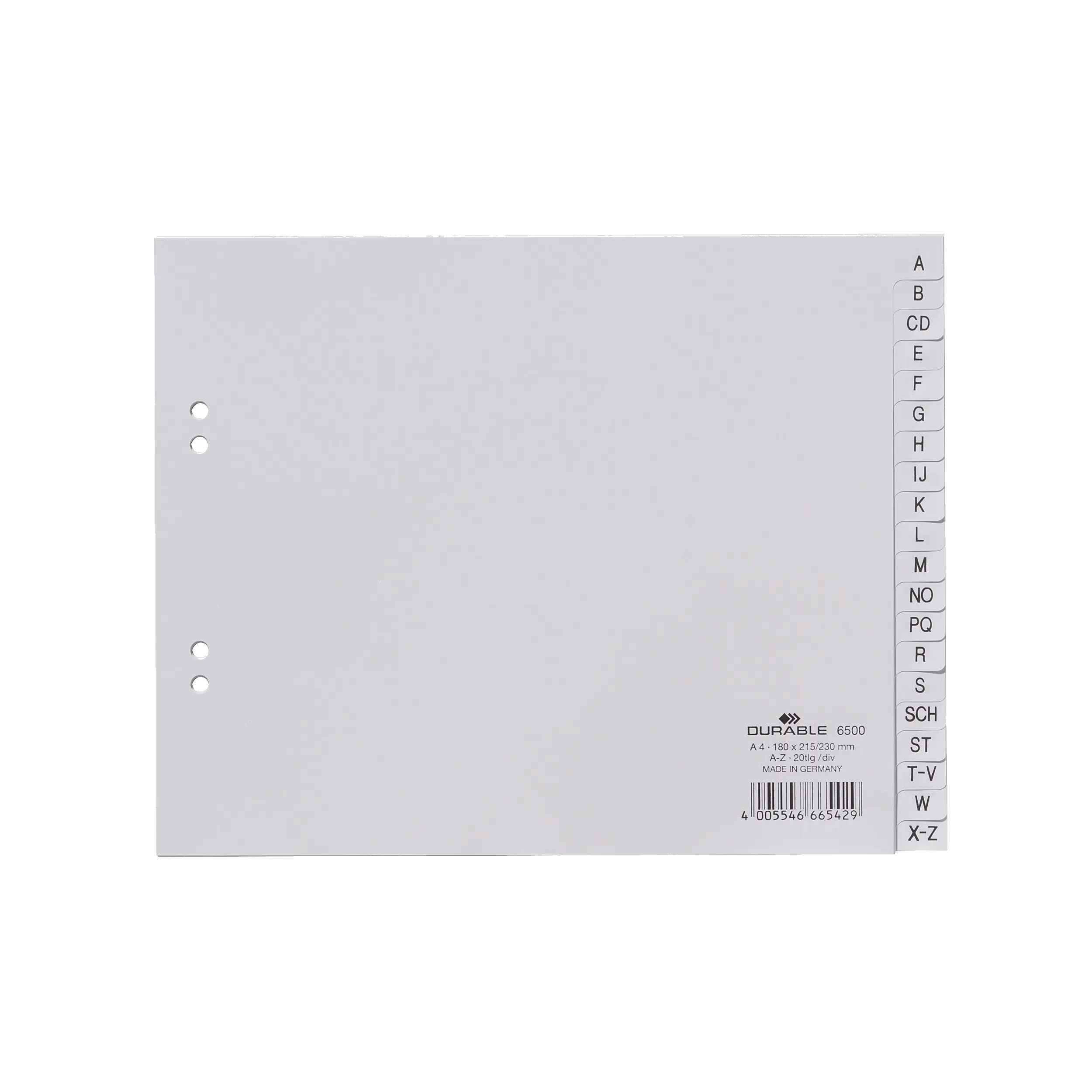 DURABLE Register A-Z DIN A4 teildeckend  20teilg PP grau 