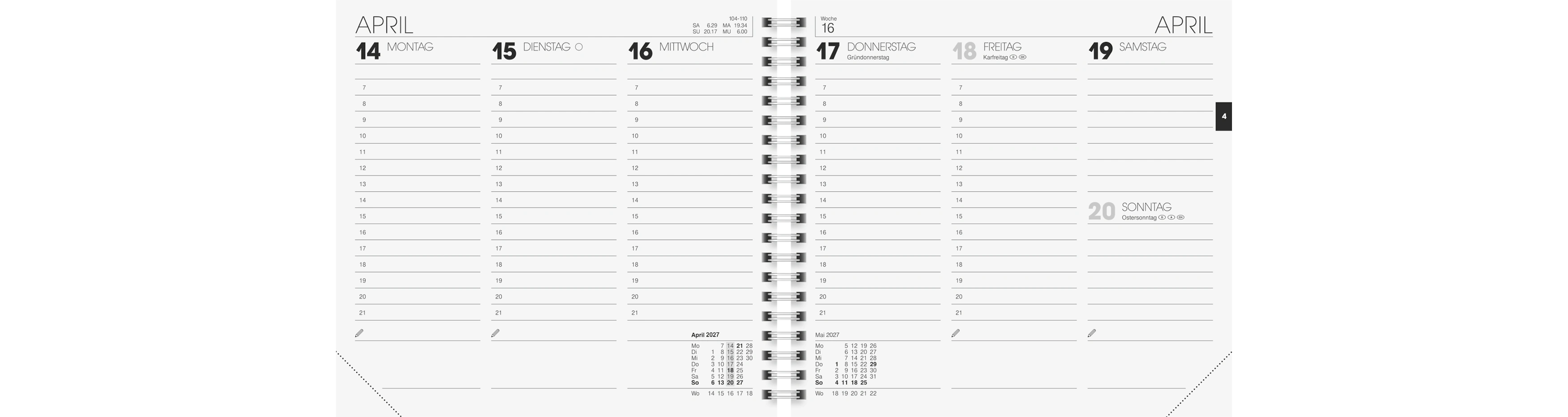 BRUNNEN Buchkalender 762 20271 Woche/2 Seiten  16 x 15 cm (B x H) Spiralbindung weiß