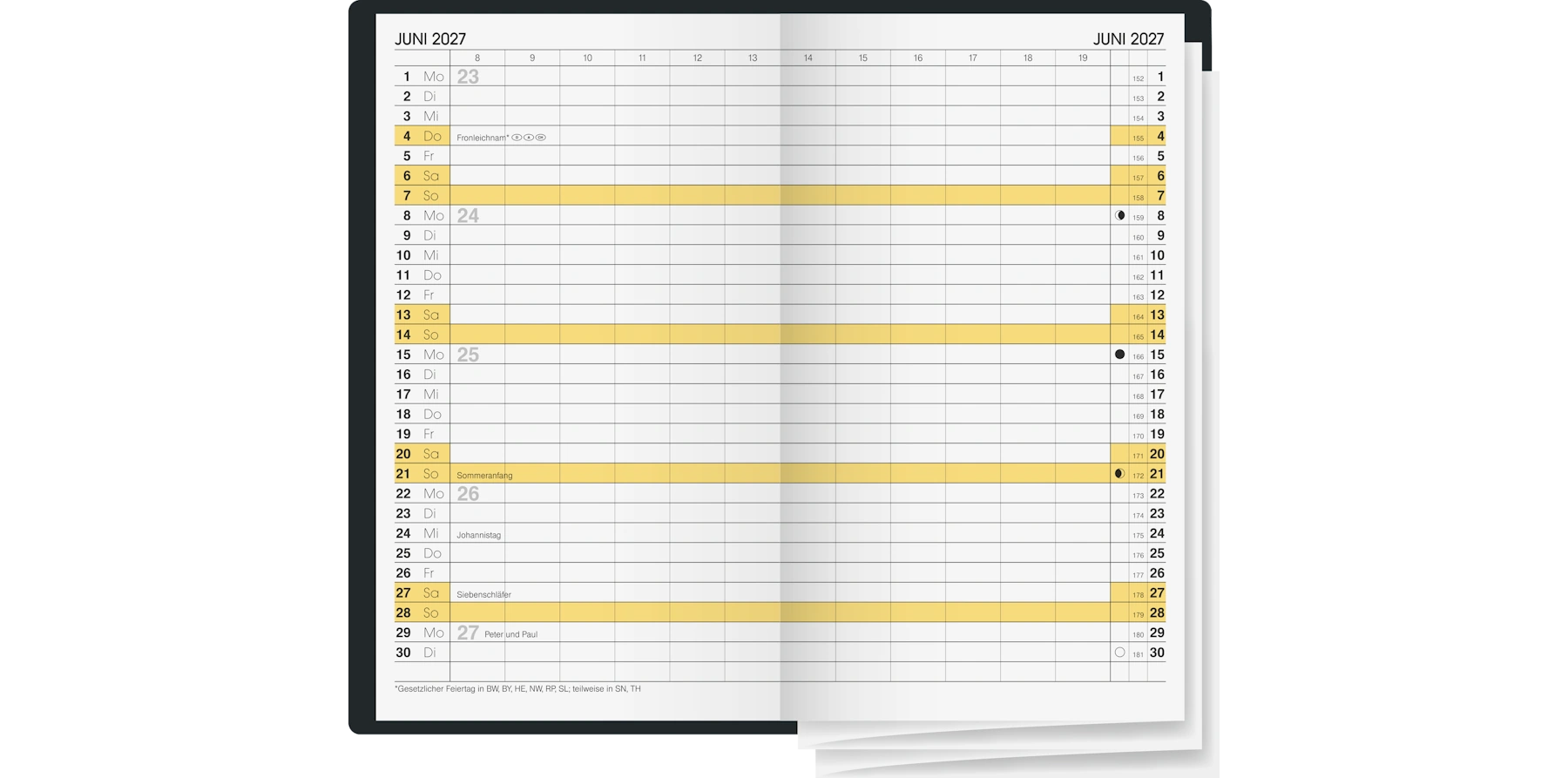 BRUNNEN Taschenkalender 746 2027 1 Monat/2 Seiten 8,7 × 15,3 cm (B x H) Kunststoff schwarz