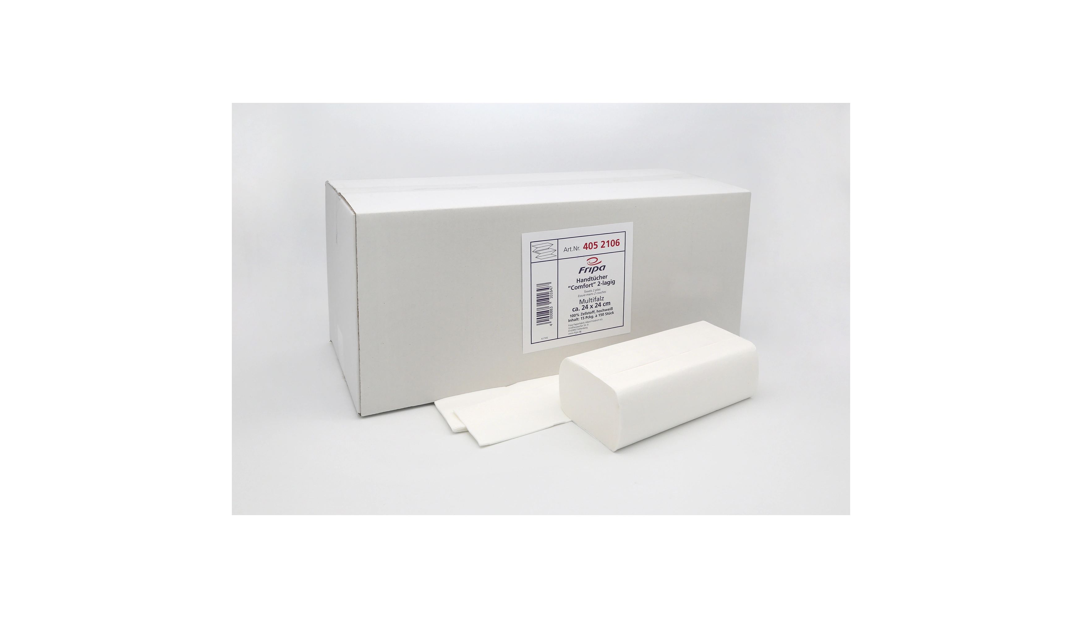 FRIPA Papierhandtücher COMFORT 24 x 24 cm (B x L) 100 % Zellstoff 15 x 150 Blatt/Pack hochweiß