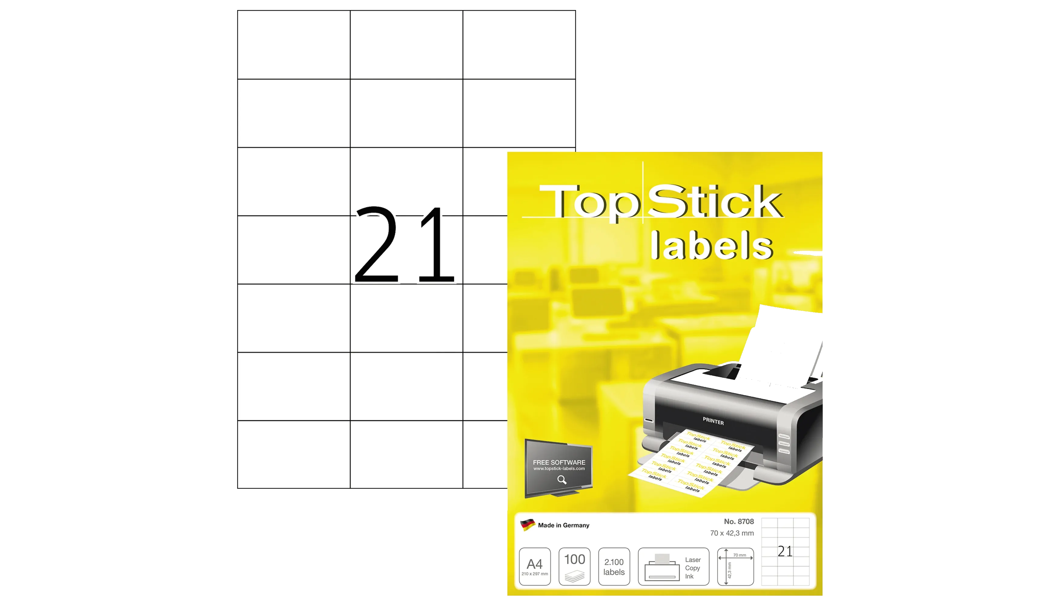 Universaletikett TopStick 70 x 42,3 mm 70 x 42,3 mm 2.100 Etik./Pack.