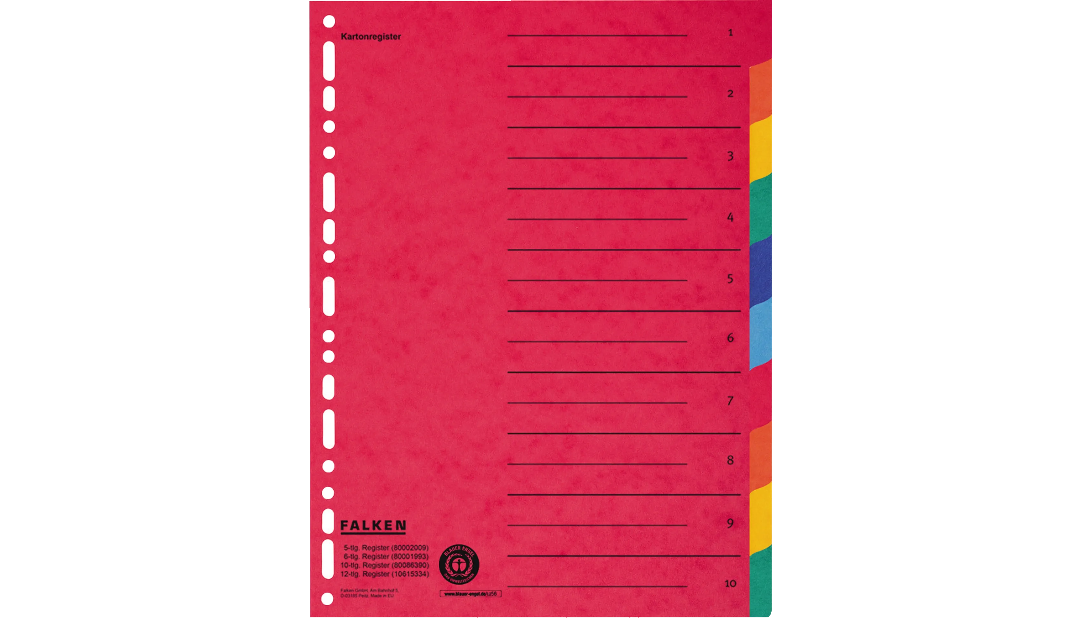 FALKEN Ordnerregister 24,5 x 29,7 cm DIN A4, Überbreite  1-10  10teilig mehrfarbig