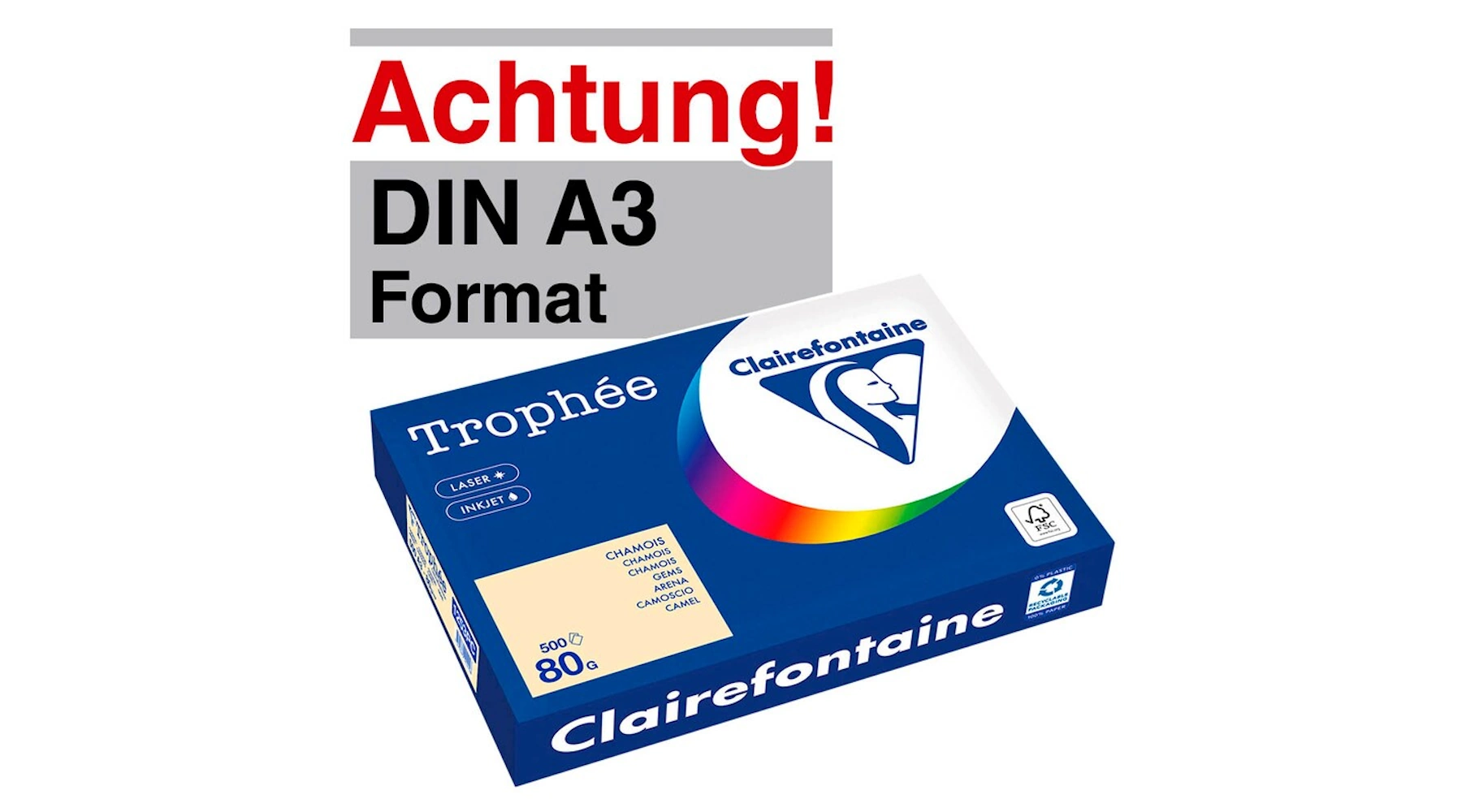 CLAIREFONTAINE Kopierpapier Trophée DIN A3 80 g/m² 500 Blatt/Pack chamois