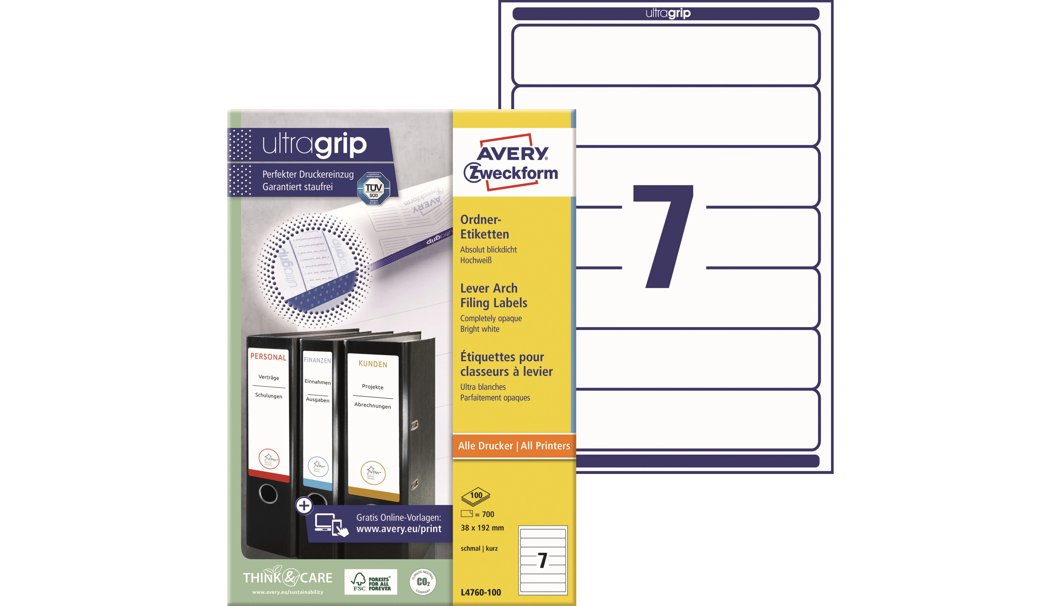 AVERY ZWECKFORM Ordnerrückenetikett ultragrip schmal/kurz 38 x 192 mm (B x H) 700 Etiketten/Pack weiß