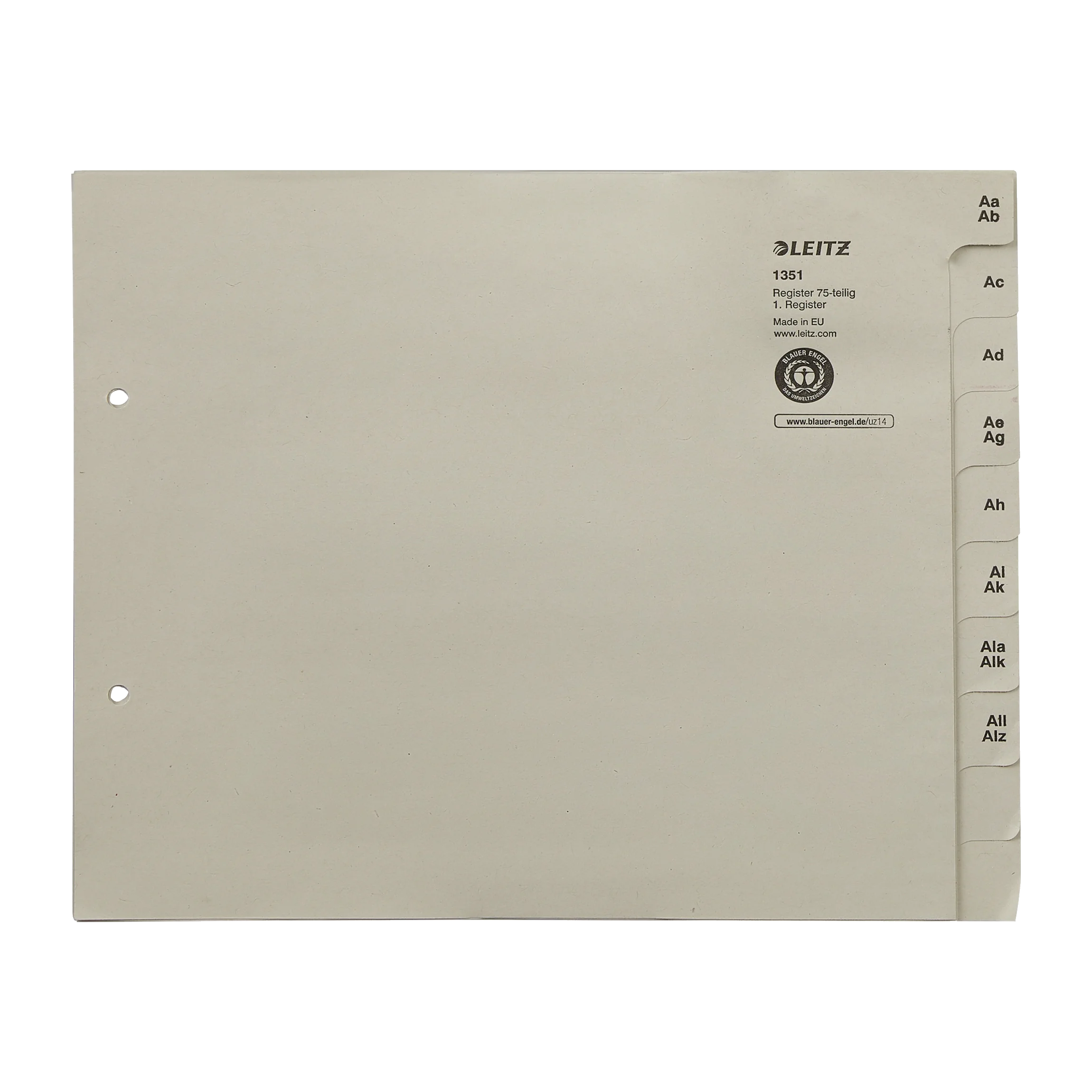 LEITZ A-Z Register 100 g/m² grau 750 Registerblätter