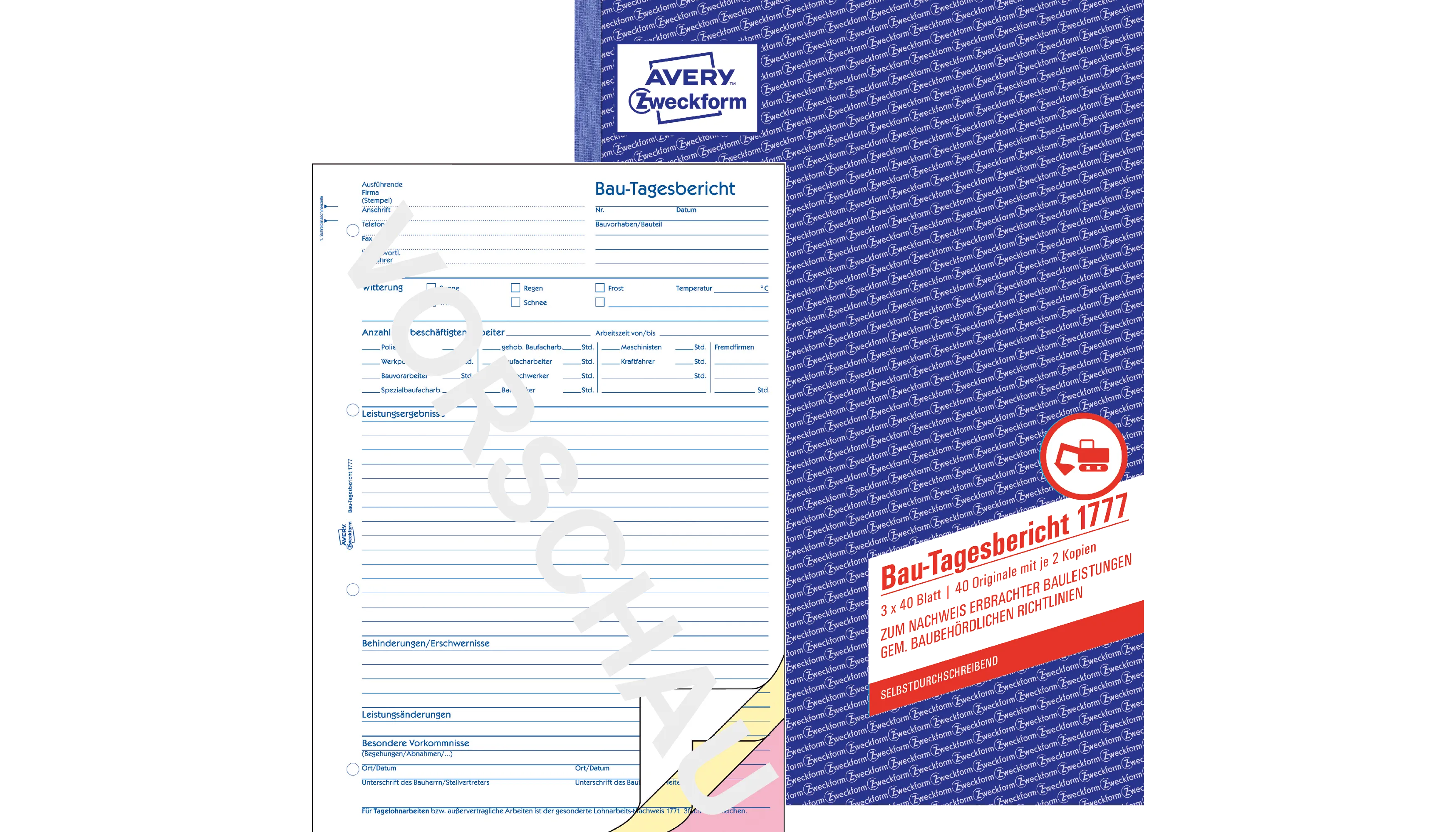 AVERY ZWECKFORM Bautagesbericht  DIN A4  3 x 40 Bl.