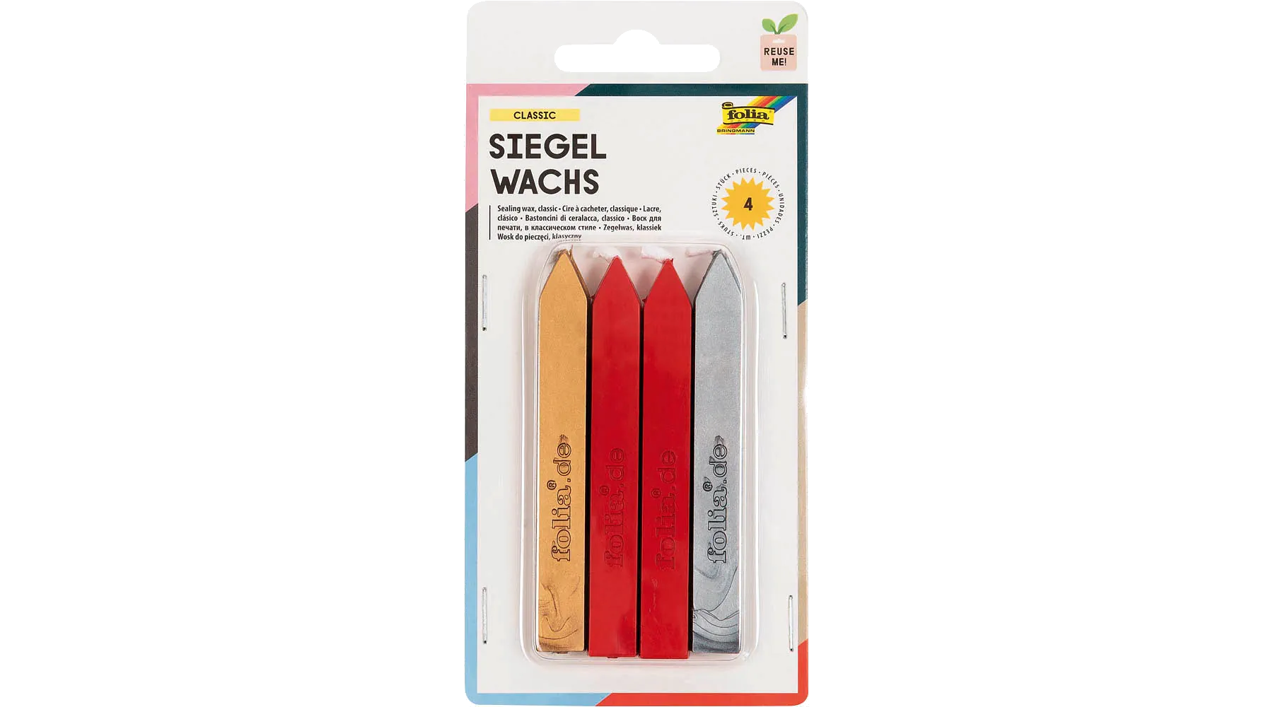 FOLIA Siegel Wachs SET Classic rot, silber, gold  1Pa=4St.