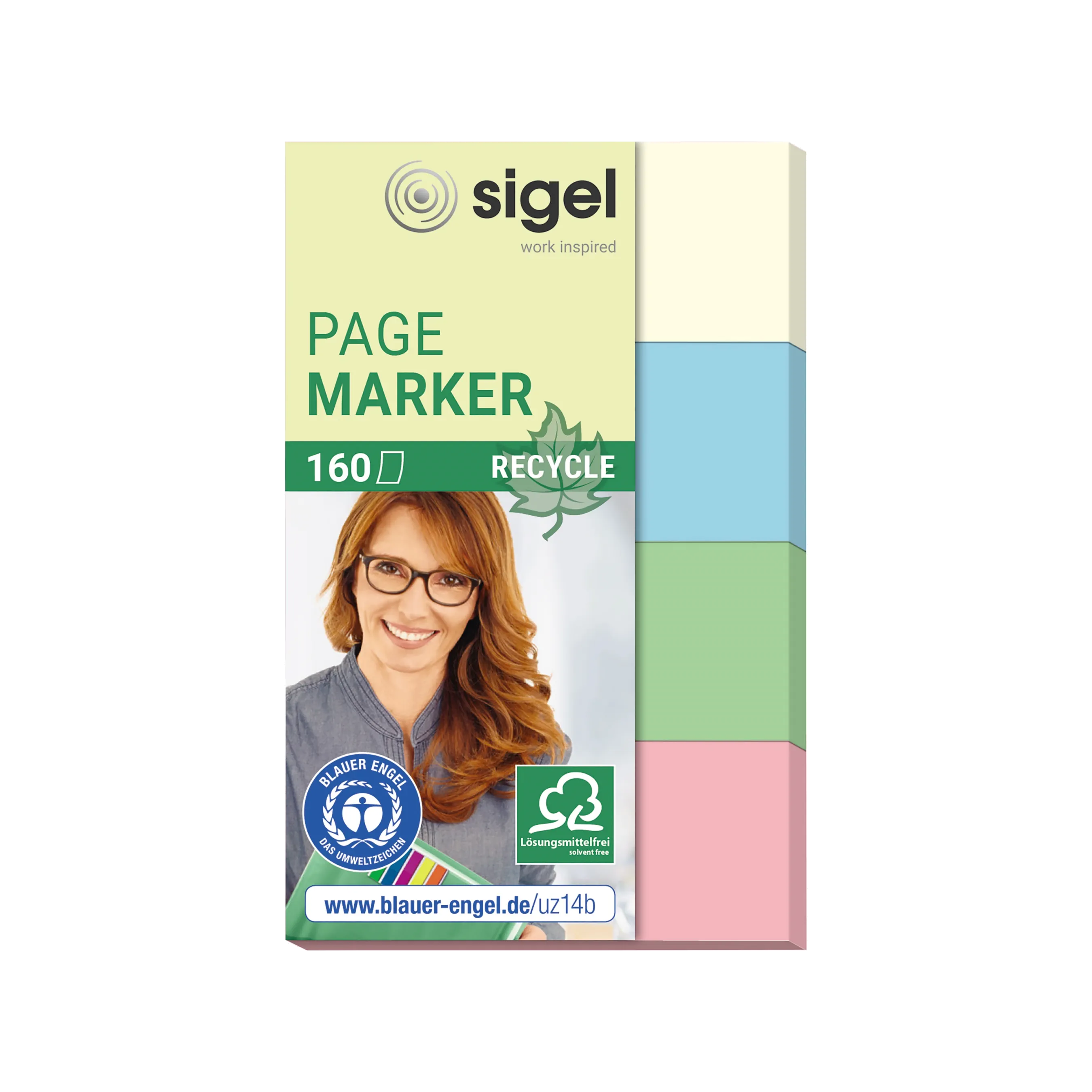 SIGEL Haftmarker Recycle 50 x 20 mm gelb, blau, grün, rosa  4 Stück/Pack