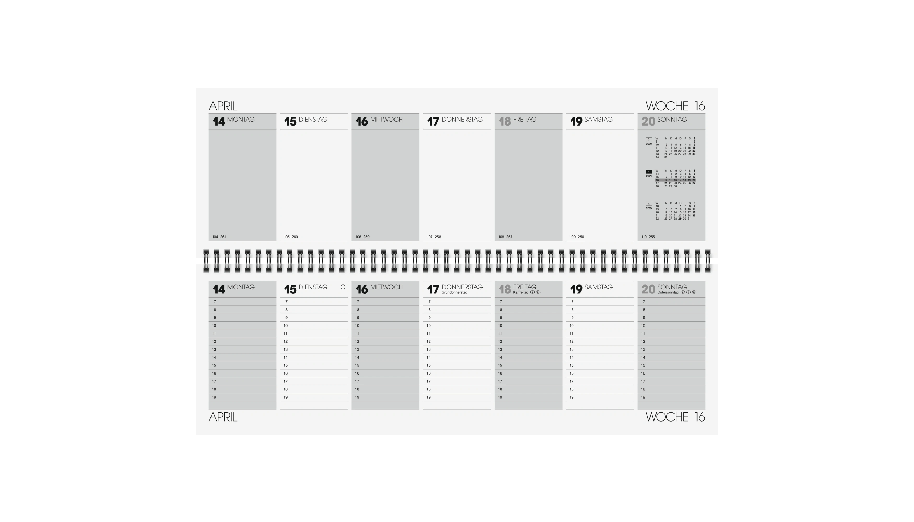 GLOCKEN Schreibtischquerkalender 2027 1 Woche/2 Seiten  42 x 13,7 cm (B x H) Karton grau