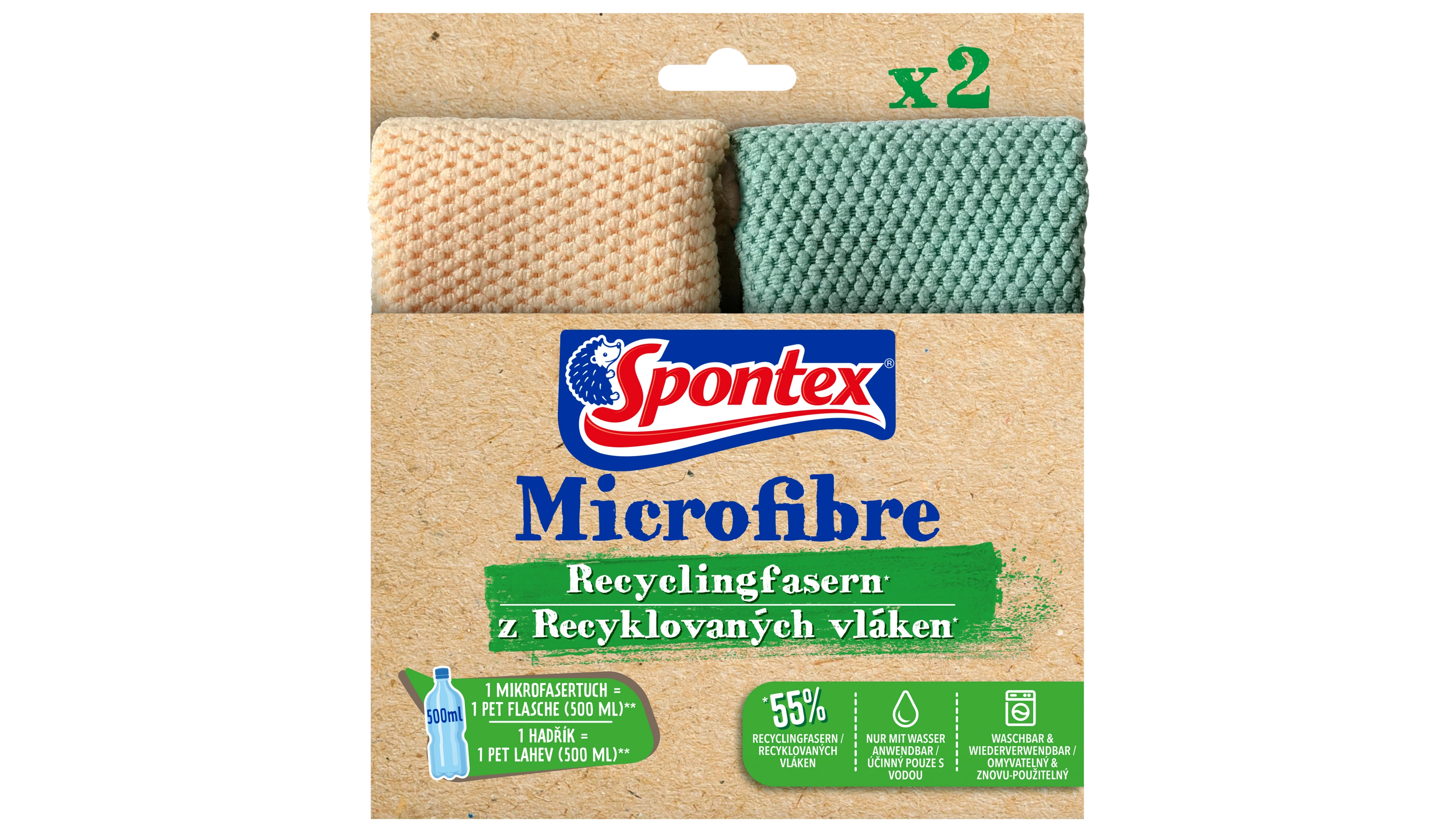 SPONTEX Microfasertücher 30 x 30 cm (B x L)  2 Stück/Pack farbig sortiert