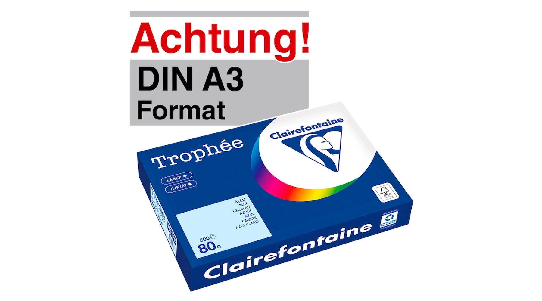 CLAIREFONTAINE Kopierpapier Trophée DIN A3 80 g/m²  500 Blatt/Pack hellblau