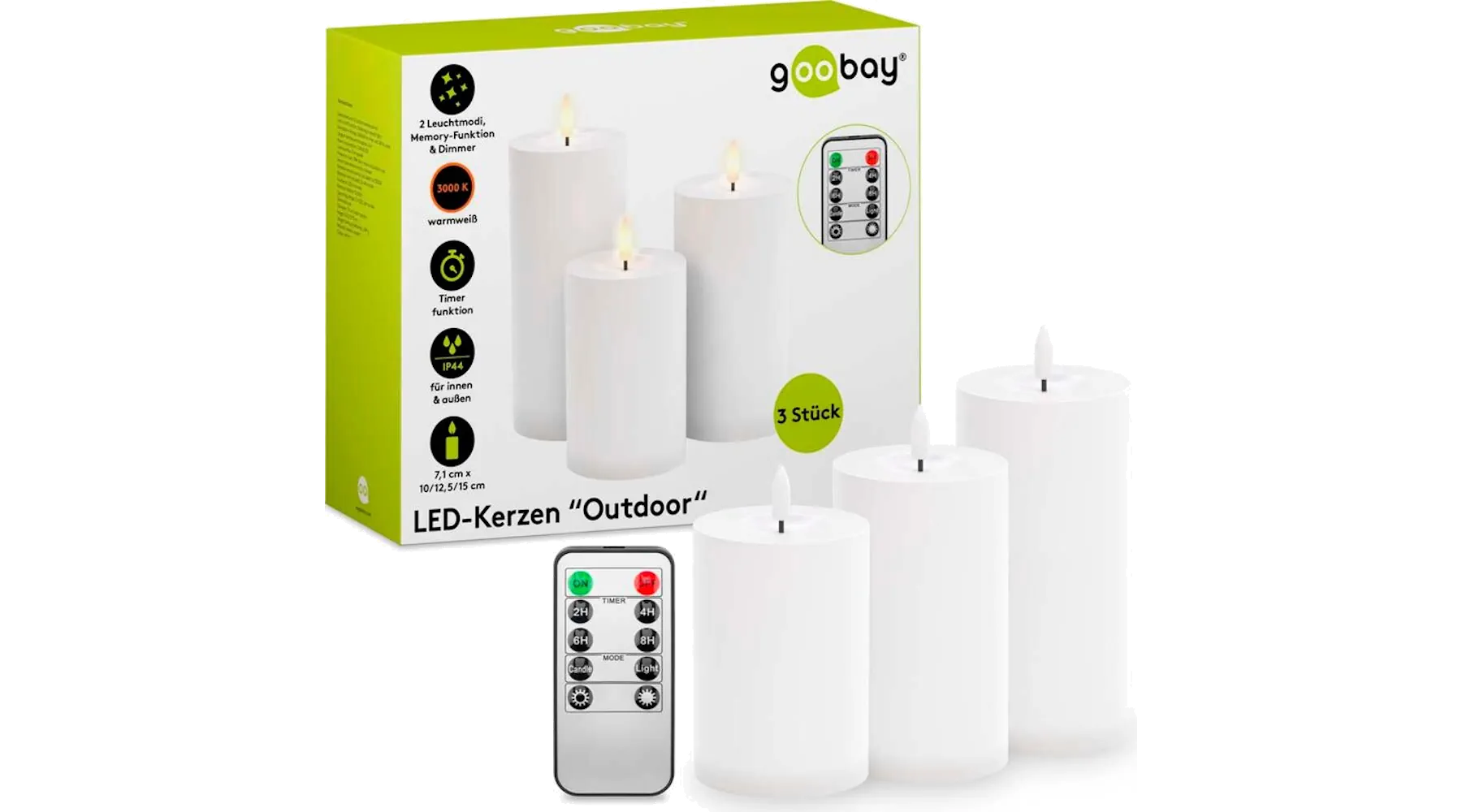 goobay LED-Kerzen weiß 3 Stück pro Packung