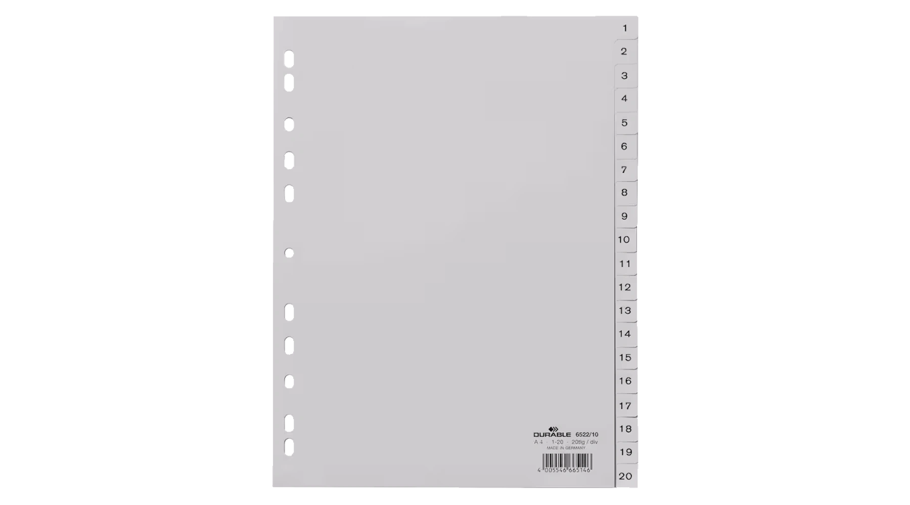 DURABLE Zahlenregister 1-20 DIN A4  Polypropylen grau